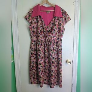 Lindy Bop Pink collared Bumble Bee floral print size US16